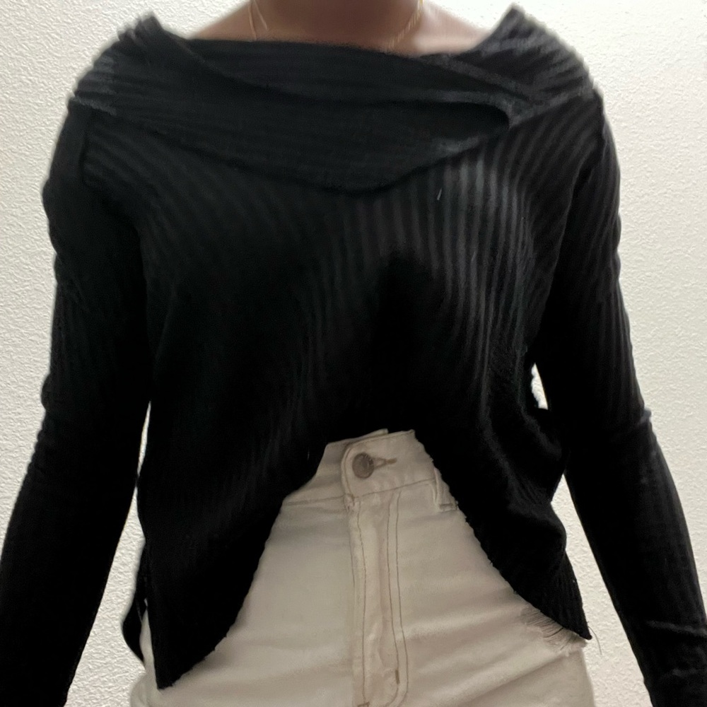 Free People Black Crossover Sweater NWT